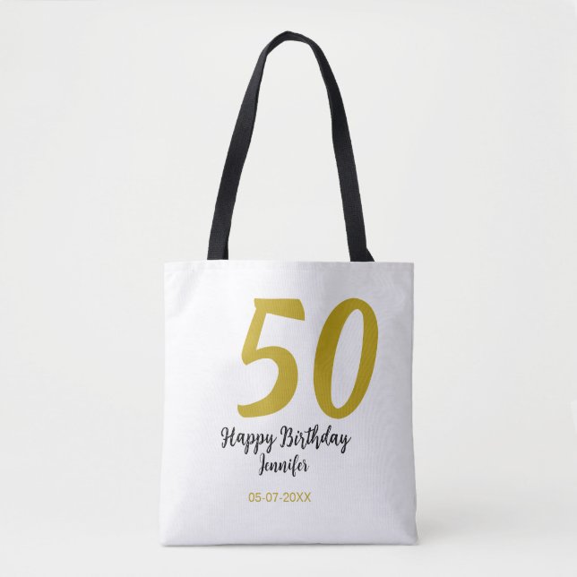 Bolsa Tote 50º aniversário adicionar nome data ano modelo neg (Frente)