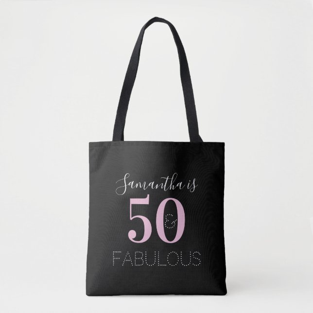 Bolsa Tote 50º aniversário - Preto Personalizado Rosa (Frente)