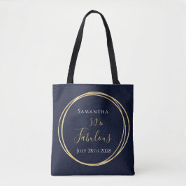 Bolsa Tote 50º Marinho de aniversário Dourado personalizado
