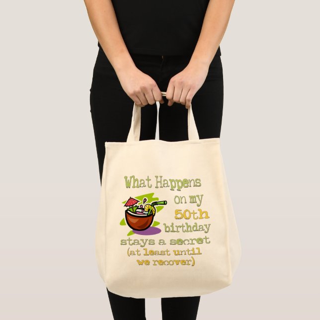 Bolsa Tote 50º presente de Festa de aniversário. O que aconte (Frente (produto))