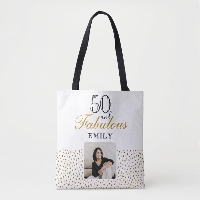 Bolsa Tote 50 and Fabulous Gold Glitter Photo 50th Birthday (Frente)