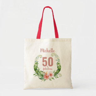 Bolsa Tote 50 e fabuloso aniversário personalizado cor-de-ro