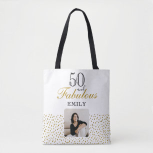 Bolsa Tote 50 e Fabuloso Brilho Dourado Foto 50º Aniversário