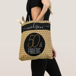 Bolsa Tote 50 e Fabuloso Ouro Nome Personalizado Festa de Ani