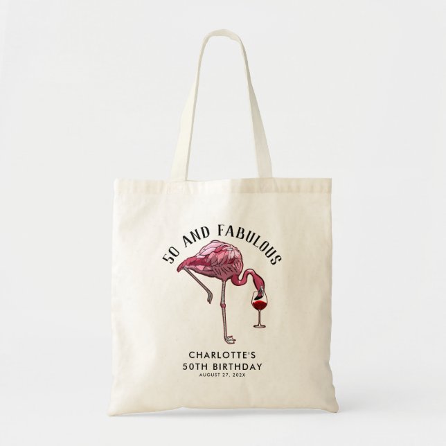 Bolsa Tote 50th Birthday Flamingo 50 and Fab Novelty Custom (Frente)