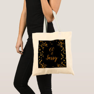 Bolsa Tote 60 e Sassy Aniversário de 60 anos Preto Faux Dou