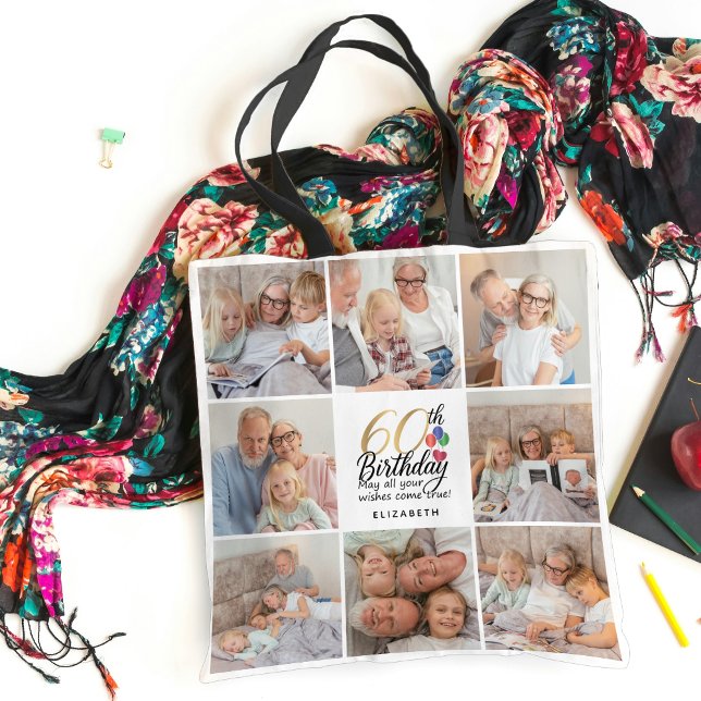 Bolsa Tote 60th Birthday Photo Collage Grandma Mother Gifts (Criador carregado)