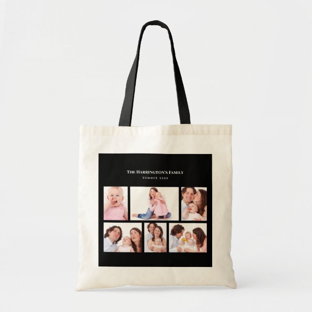 Bolsa Tote 6 Seções Foto Personalizada Quadro Preto Elegante  (Frente)