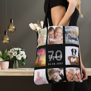 Bolsa Tote 70 de aniversário personalizado foto colagem mulhe