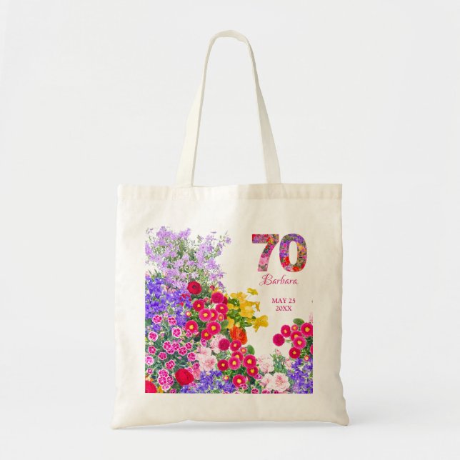 Bolsa Tote 70 festa de aniversário hóspedes de tota floral (Frente)