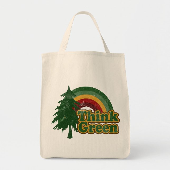 Bolsa Tote 70s arco-íris retro, pense verde (Frente)