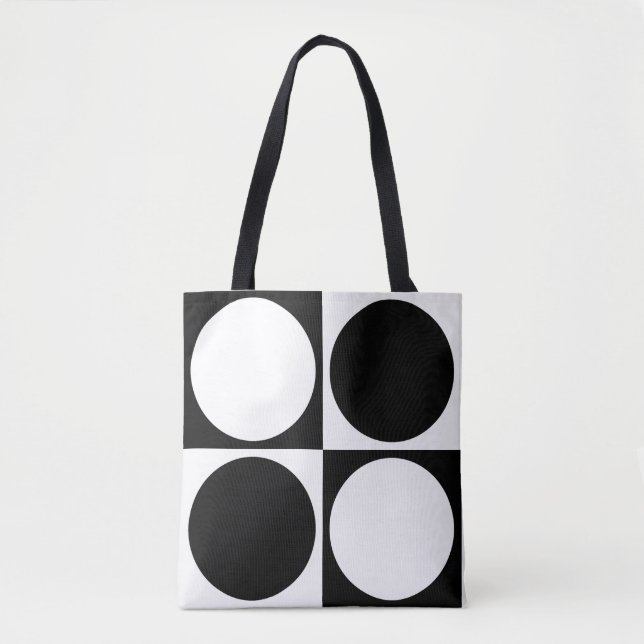 Bolsa Tote 70s Checks and Circles Black and White (Frente)