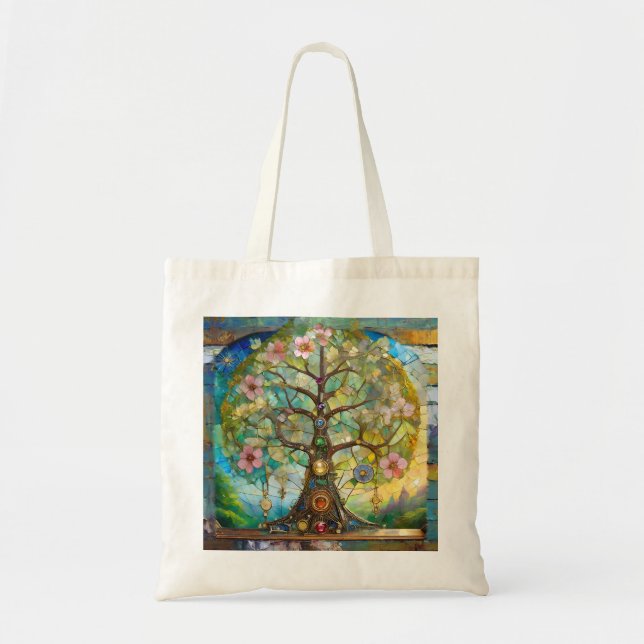 Bolsa Tote 7 Chakra Blossoming Tree Of Life (Frente)