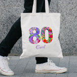 Bolsa Tote 80 Birthday Friend Gift - Nome Floral 80 Anos<br><div class="desc">Celebre o 80 do seu querido amigo com este bolsa floral colorido! Apresentando um grande "80" cheio de flores e seu nome no roteiro,  esta bolsa faz um presente de aniversário único e ponderado. Aproveite!</div>