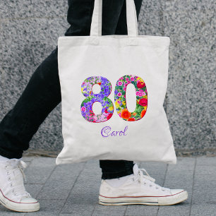 Bolsa Tote 80 Birthday Friend Gift - Nome Floral 80 Anos