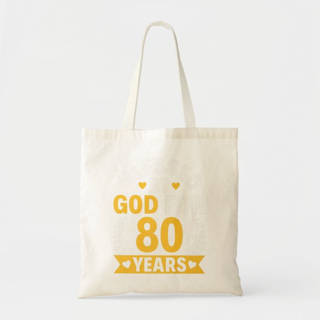 Bolsa Tote 80 Birthday Man Woman abençoada por Deus por 80 an (Frente)