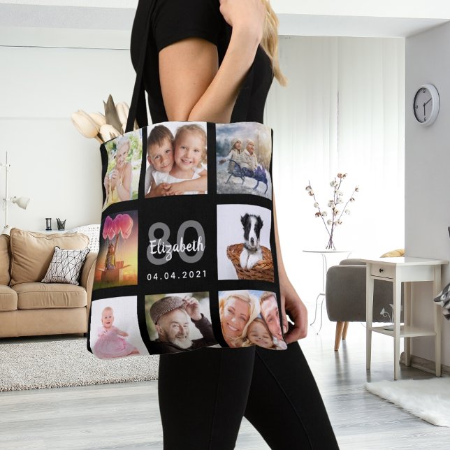Bolsa Tote 80 de aniversário personalizado foto colagem mulhe (Criador carregado)