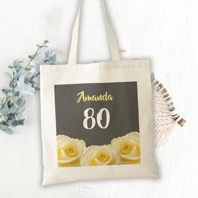 Bolsa Tote 80 Floral de Flor Rosa Amarelo Aniversário (Criador carregado)