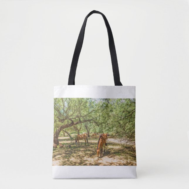 Bolsa Tote 8216-Wild Mustang Cavalos Sob Árvores (Frente)