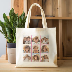 Bolsa Tote 9 Colagem de Fotos com Cor Rosa Quente