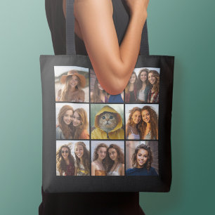 Bolsa Tote 9 Colagem de Fotos Monograma Personalizado Mudar C