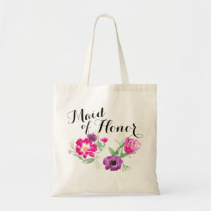Bolsa Tote A aguarela da madrinha de casamento floresce o