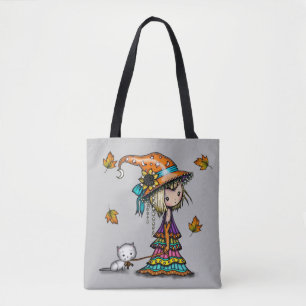 Bolsa Tote A Arte de Halloween da Pequena Bruxa e Gato Viajan