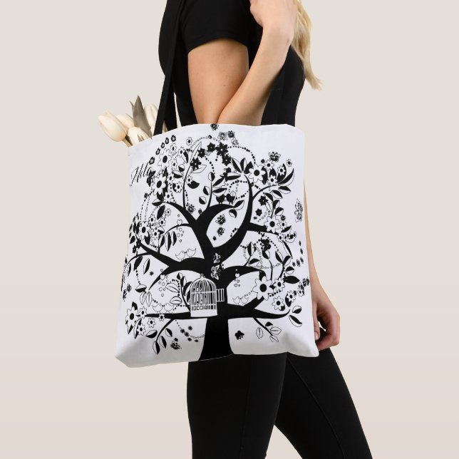 Bolsa Tote A árvore negra e branca da vida (Close Up)