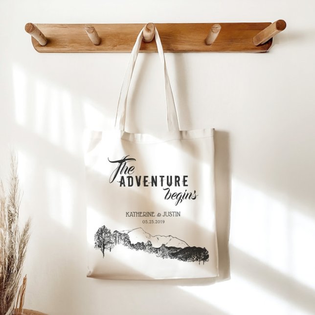 Bolsa Tote A Aventura Começa ⎥ Casamento Favor Tote Bag (Criador carregado)