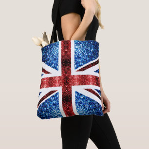 Bolsa Tote A bandeira BRITÂNICA vermelha e o azul sparkles