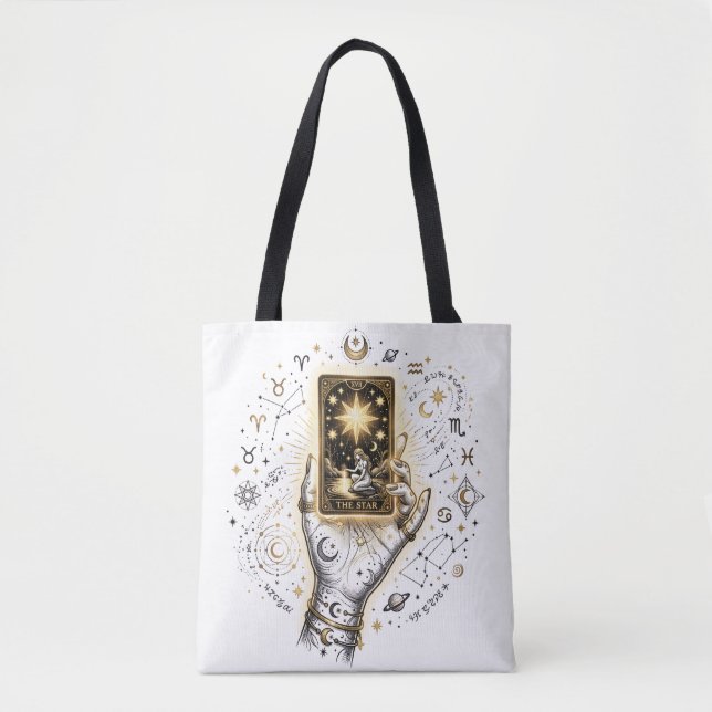 Bolsa Tote A Carta Taro da Estrela Arte Celestial Mística Glo (Frente)