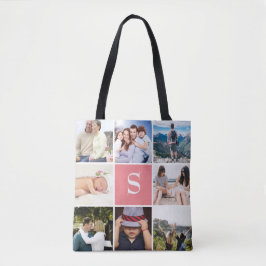 Bolsa Tote A colagem da foto do costume 8 cora Monogrammed