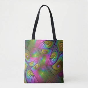 Bolsa Tote A Colorida Arte Abstrata Fractal Trippy Luminosa