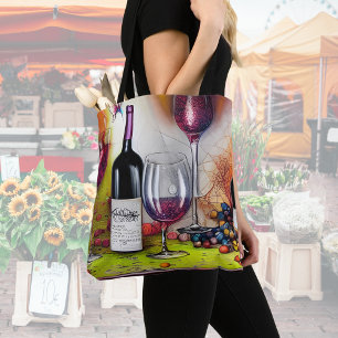 Bolsa Tote A Degustação de Vinho Arte Digital Colorida