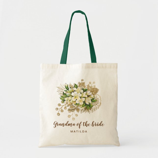 Bolsa Tote A elegante avó floral de ouro moderno da noiva (Frente)