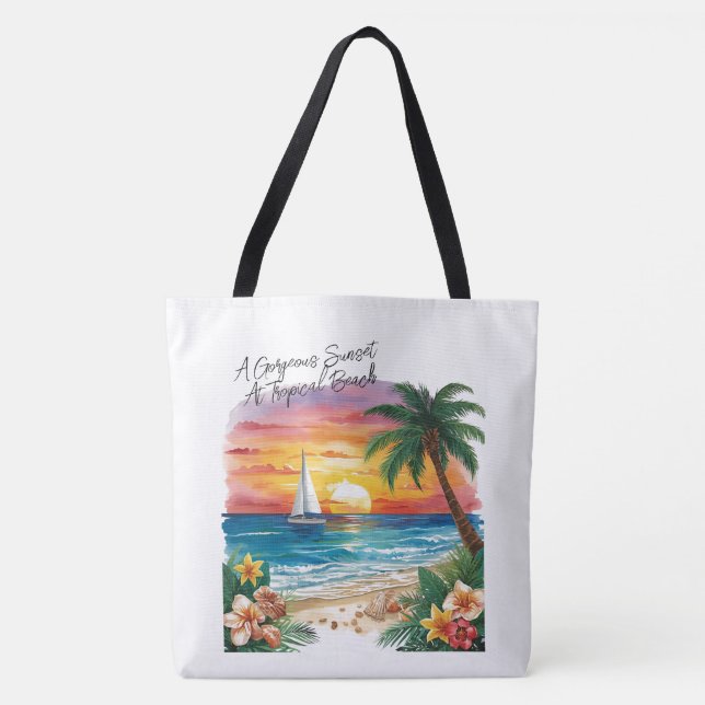 Bolsa Tote A Gorgeous Sunset At Tropical Beach, Vacation (Frente)