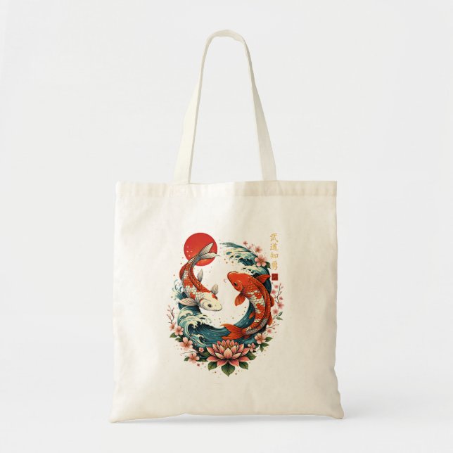 Bolsa Tote A Grande Onda Perto de Koi Fish (Frente)