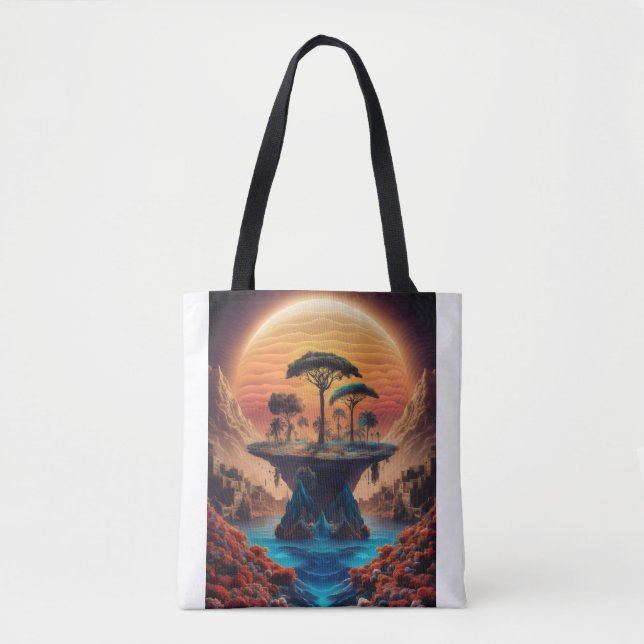 Bolsa Tote A ilha no pôr do sol. (Frente)