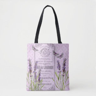Bolsa Tote A lavanda floresce a borboleta francesa da colagem