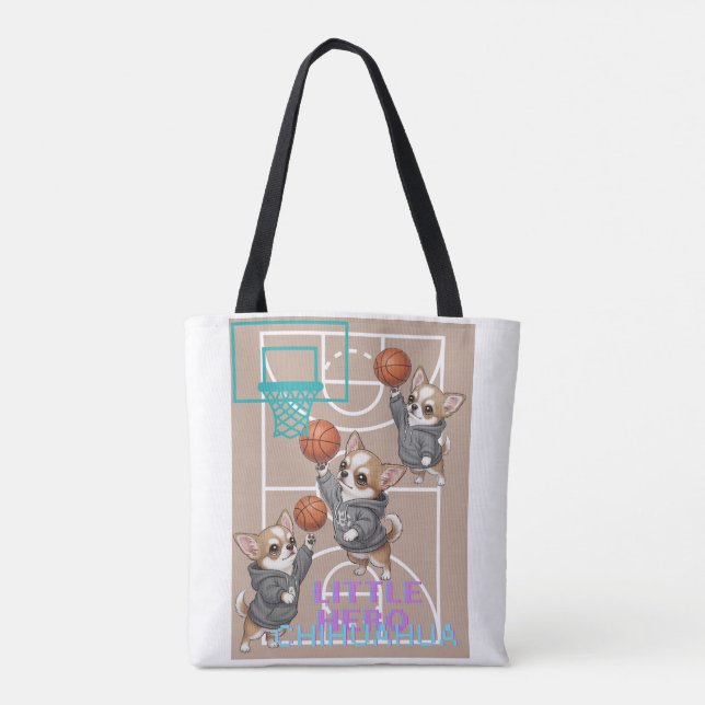Bolsa Tote A little Chihuahua who loves basketball (Verso)