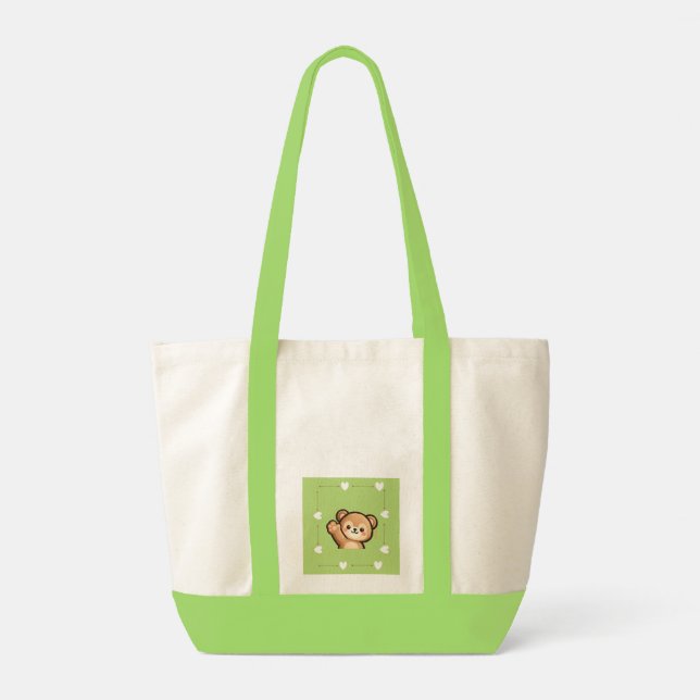 Bolsa Tote A Little Love for You – Cute Bear Green Tote Bag (Verso)