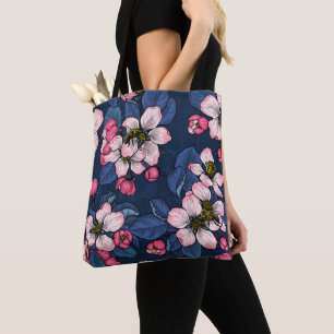 Bolsa Tote A maçã floresce em azul escuro