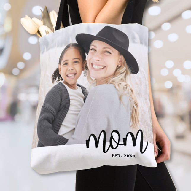 Bolsa Tote A Mãe Estabeleceu O Presente Fotográfico (Mom Established Photo Gift Tote Bag)