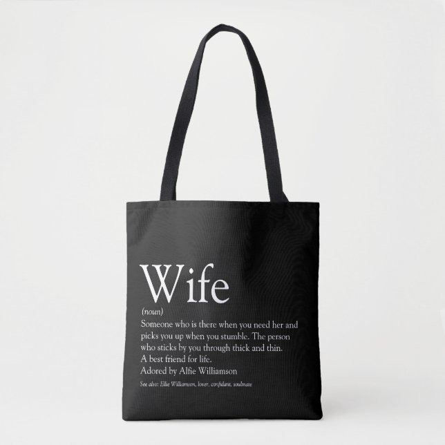 Bolsa Tote A melhor definição de esposa do mundo, preto e bra (Frente)