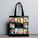 Bolsa Tote A melhor tia do mundo 8 colagem de fotos em preto<br><div class="desc">Um belo presente para a melhor tia do mundo, esta bolsa de tote de colagem fotográfica da família de oito fotos pode ser personalizada com 8 fotos de sobrinhos, sobrinhos, outros membros da família, animais de estimação, etc. Personalize a expressão "a melhor tia do mundo" e se ela é chamada...</div>