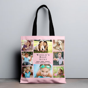 Bolsa Tote A melhor tia do mundo, 8 foto colagem rosa