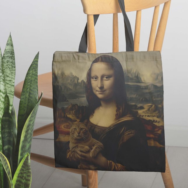 Bolsa Tote A Meow Lisa (This masterpiece of a tote bag features the best known work of art in the world with a twist.)