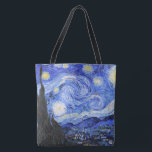 Bolsa Tote A Noite Estrelada de Van Gogh<br><div class="desc">A pintura a óleo do mestre holandês Vincent Van Gogh (1853-1890) Provavelmente sua pintura mais famosa, Van Gogh pintou "A Noite Estrelada" em 1889 da memória enquanto em um asilo na França onde ele se registrou para depressão. A cena retrata a vista de sua janela de quarto. Na pintura há...</div>