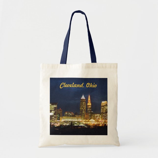 Bolsa Tote A noite ilumina a sacola de Cleveland Ohio (Frente)