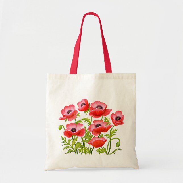 Bolsa Tote A papoila de jardim vermelha floresce o saco (Frente)